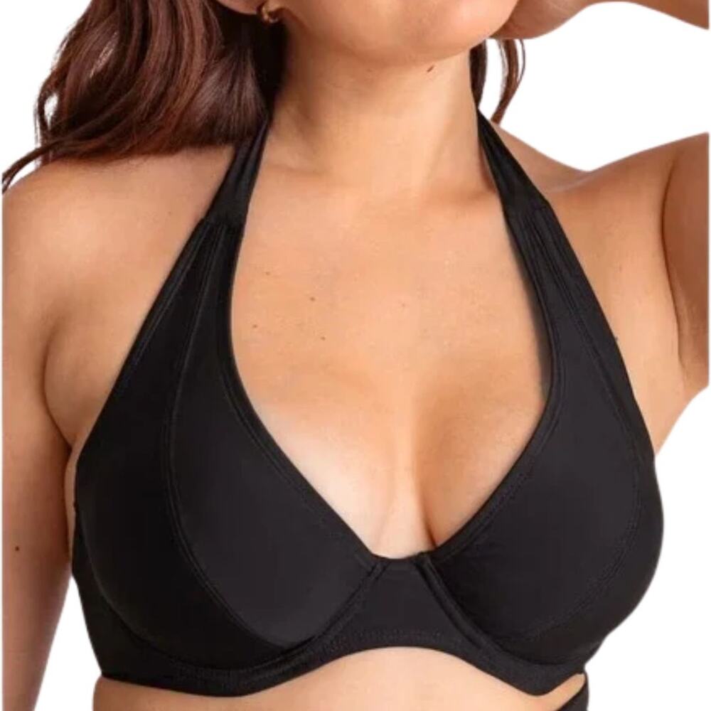 SHAPERMINT Halter Bikini Top SMALL Black Full Coverage Adjustable Underwire NWT